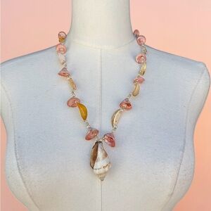 Handmade Pink and Yellow Shell Pendant Necklace